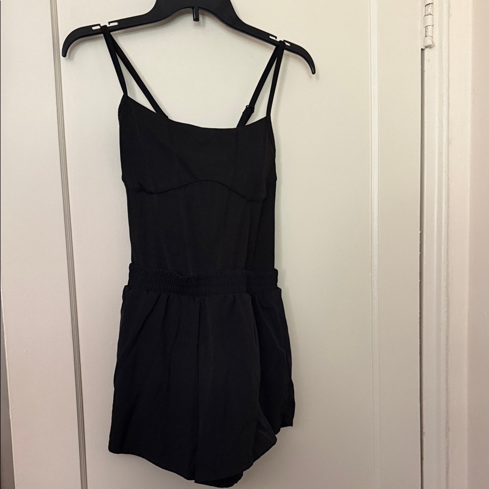 pink victorias secret active Black Spaghetti Strap Romper size: M